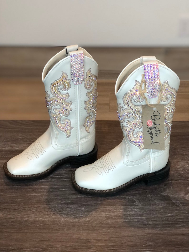 Little Girls White Cowboy Boots Encrusted With AB Swarovski Crystals Etsy