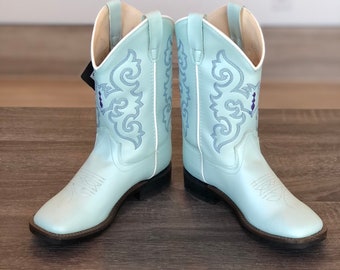 Baby Blue Girls Cowboy Boots with Light Sapphire Swarovski Crystals