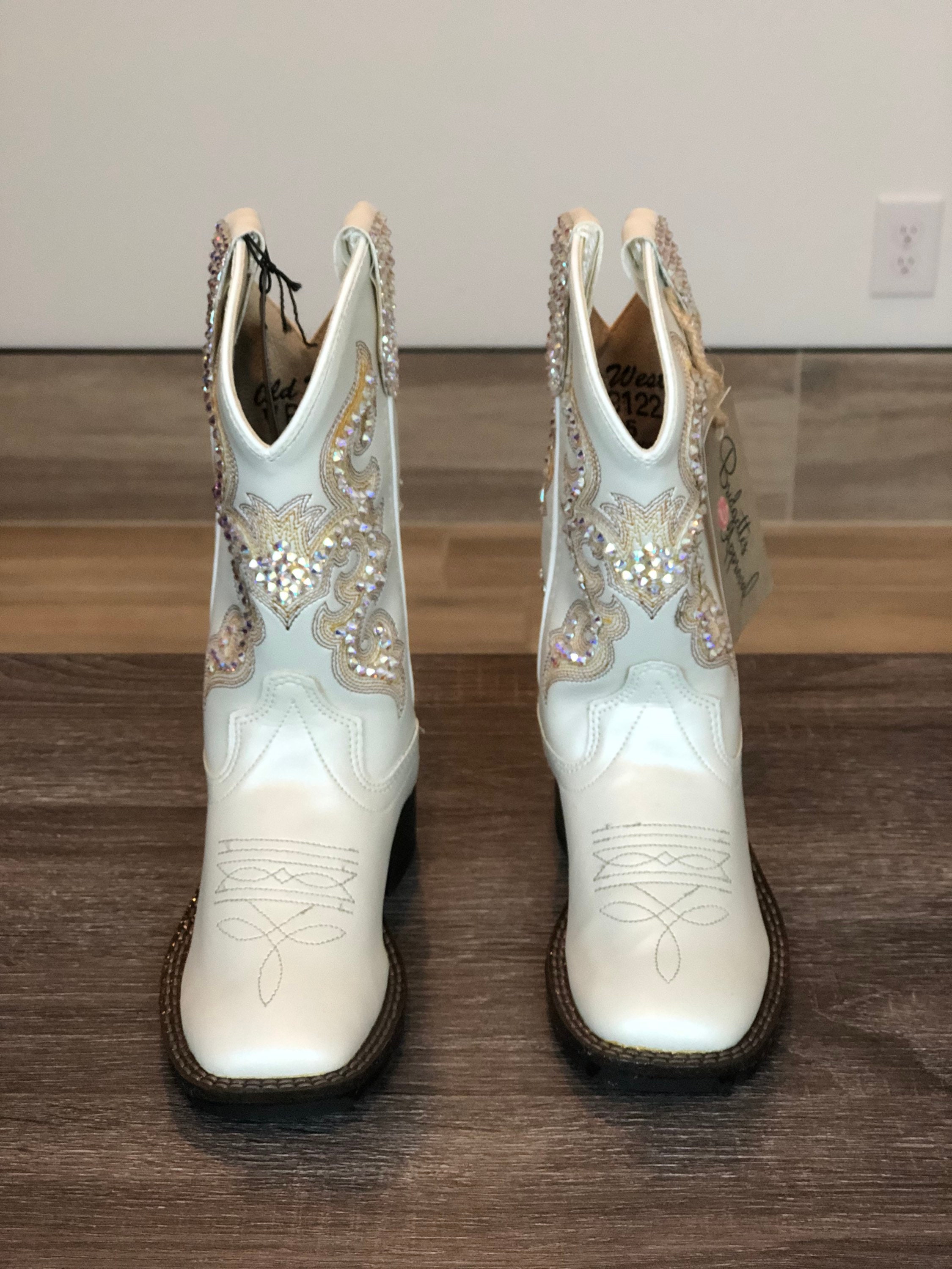 Little Girls White Cowboy Boots Encrusted With AB Swarovski Crystals Etsy