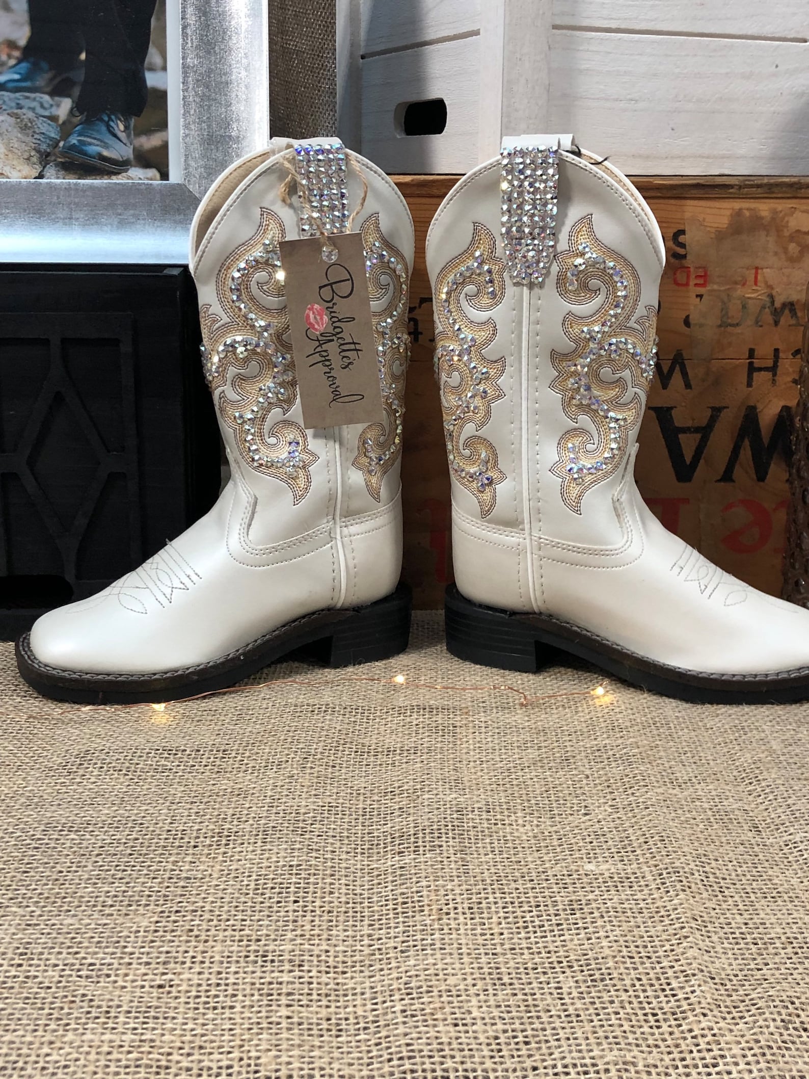 Little Girls White Cowboy Boots Encrusted With AB Swarovski Crystals Etsy