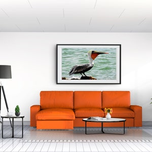 Brown Pelican on the Shore - Print; Photograph in Watercolor; Wall Art; Nature Photograph; Tropical; Ocean; Bird