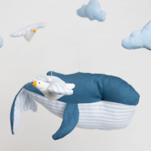 Mobile whale seagulls clouds children's room newborn gift maritime decoration