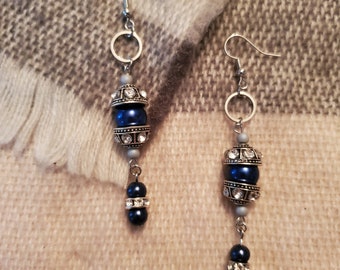 Handcrafted Blue and Silver Drop Earrings