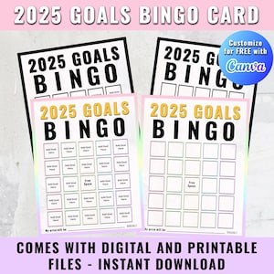 2025 Personal Goal Planner Bingo Game, New Year DIY Vision Board, Customizable Printable Success Tracker, 25 Goal Setting Checklist Game