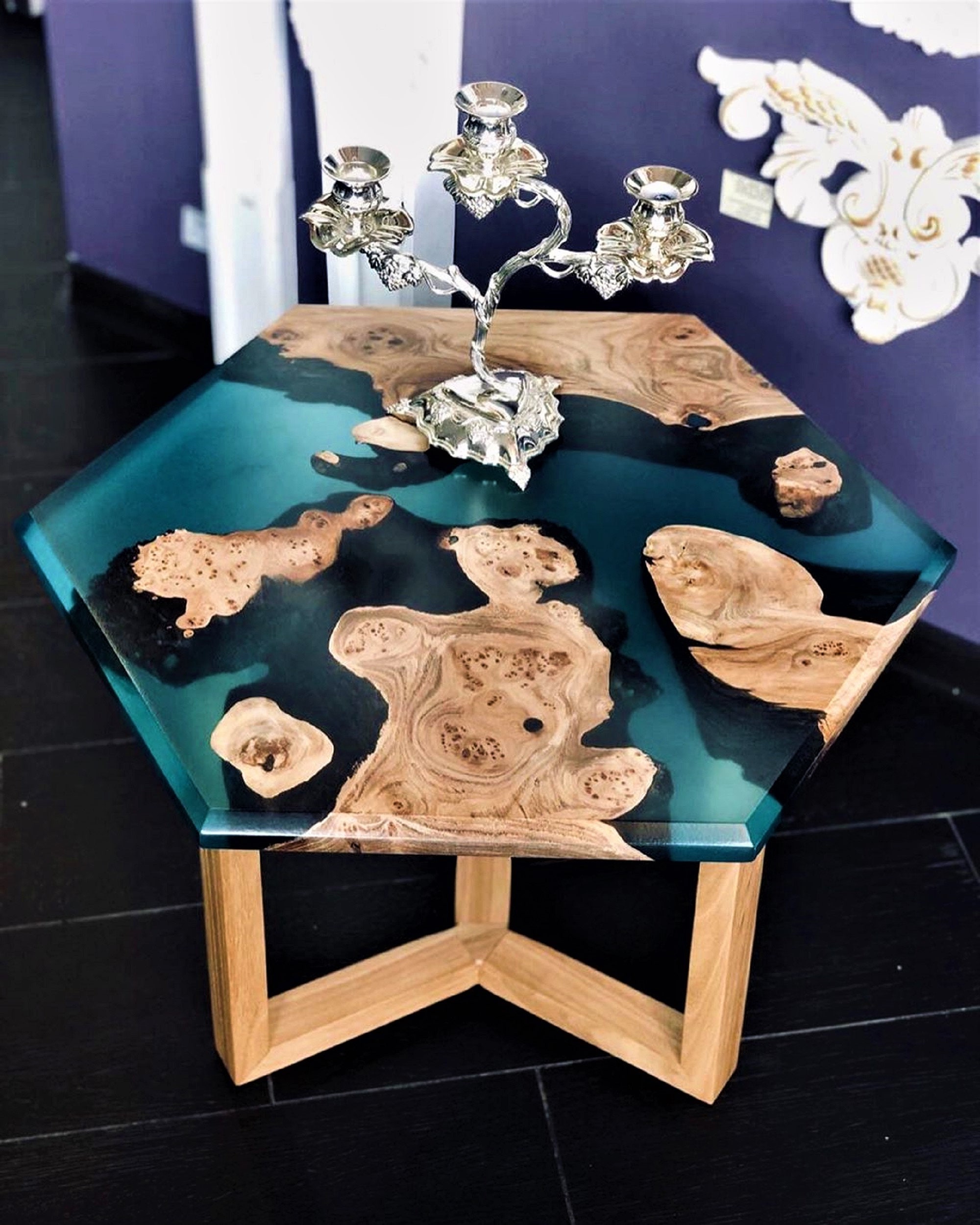 Epoxy Hexagon Table live edge coffee table handmade table Etsy