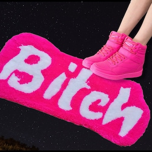 Pink carpet bitch. Statement carpet. Gift to girlfriend for Valentine&#39;s Day. Bathroom rug pink. Pink and white bed rug, teenager