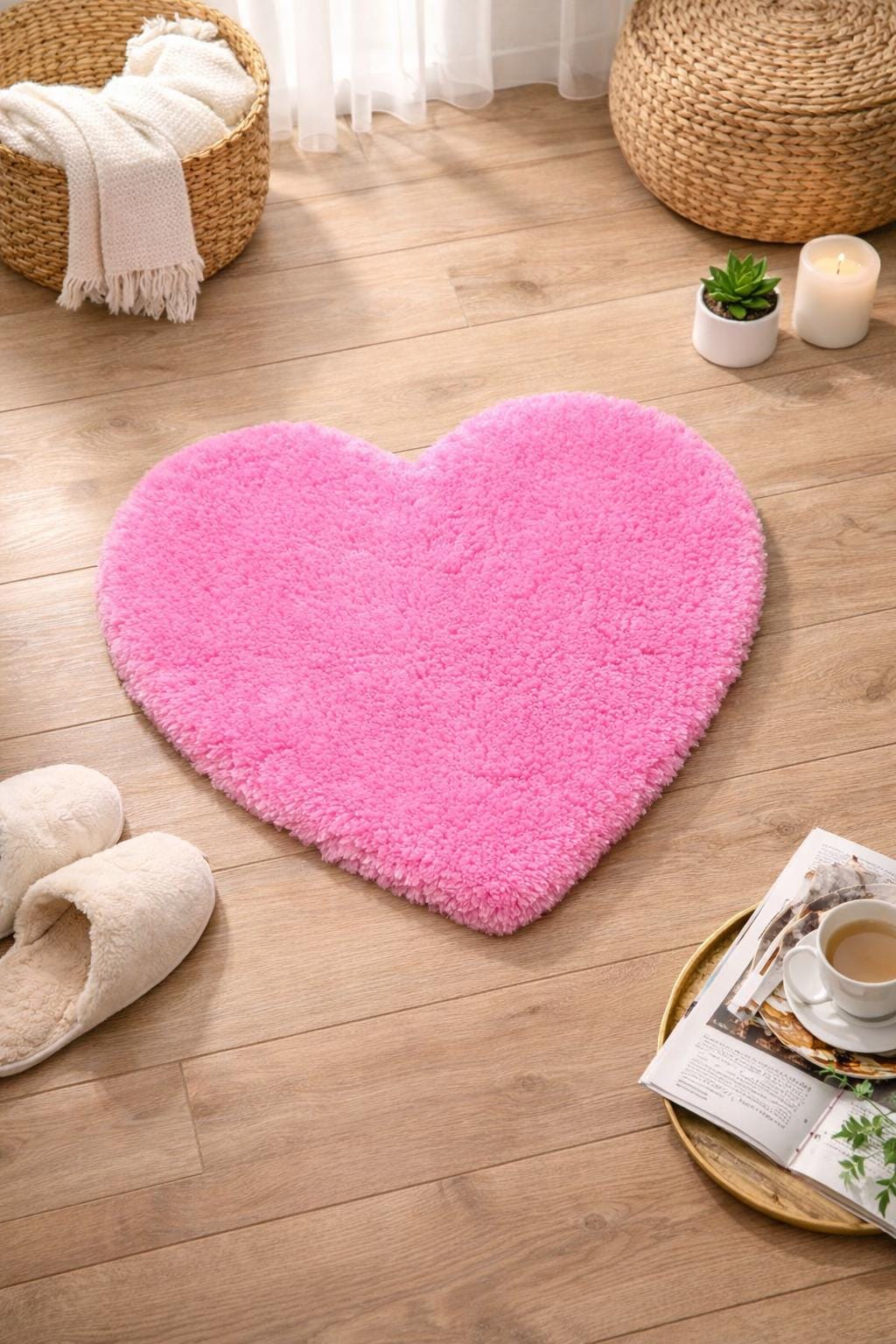 Pink Heart-shaped Rug, 60 Cm. Heart-shaped Valentine's Day Gift