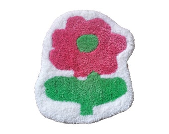 Tapis fleuri tapis de salle de bain blanc, tapis de chevet doux. Fleur rose. cadeau personnalisé. Décoration de chambre d'enfant. tapis abstrait