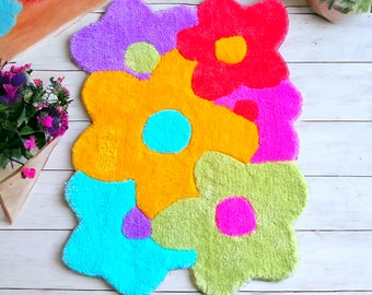 Flower carpet colorful, living room carpet soft made of wool, tufted mat, floor mat door, bathroom carpet. Mother's Day gift. Floral