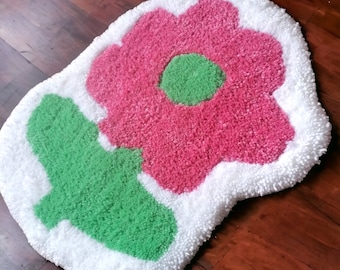 Blumen Teppich weiß Badezimmer Teppich, Bettvorleger weich. Rosa Blume. personalisiert Geschenk. Kinderzimmer dekoration. abstrakte Teppich