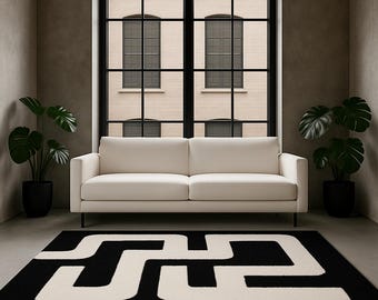 Black and white carpet abstract unique piece soft living room carpet modern gift handmade personalized tufting carpet bedroom