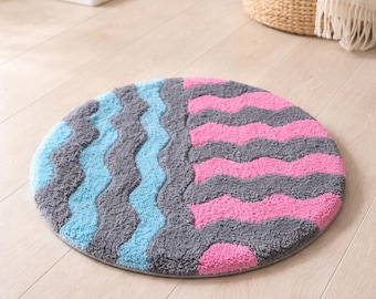Tappeto rotondo da bagno color pastello, morbido. Regalo fatto a mano per trasloco, moderno tappeto da corridoio, tappeto per la cameretta dei bambini.