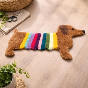Tappeto con motivo bassotto, morbido tappeto da comodino, pezzo unico fatto a mano, decorazione divertente per gli amanti dei bassotti, passatoia per corridoio, passatoia per soggiorno, idea regalo originale.