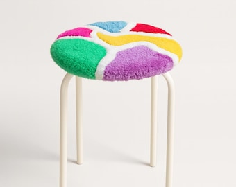 Taburete capitoné colorido con decoración de dopamina, regalos hechos a mano para mujeres, taburete mullido, mueble bohemio para pasillo, sala de estar y decoración de espacios creativos.