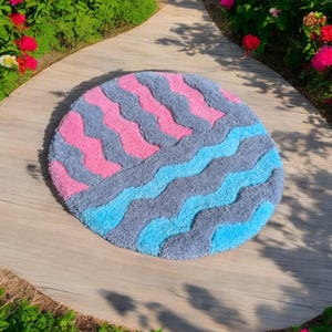 Round rug, pastel colors, soft bathroom mat. Handmade gift, modern hallway rug, children&#39;s room rug.