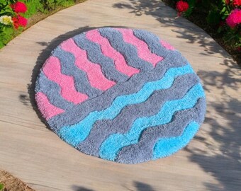 Round rug, pastel colors, soft bathroom mat. Handmade gift, modern hallway rug, children&#39;s room rug.