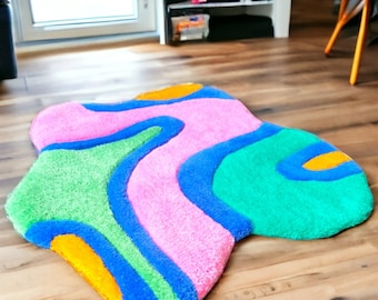 Carpet for the living room or bathroom. Abstract colorful pink, mint green. Bed rug, soft hallway mat, Christmas gift, personalized gift