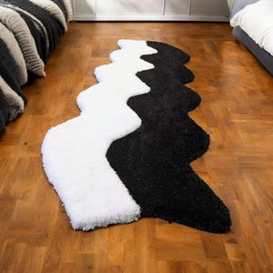 Carpet black and white abstract, wavy living room decoration carpet, retro carpet, unique gift. Bathroom carpet.bed rug