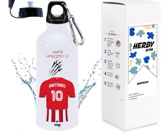 Botella de agua del Athletic personalizada con equipo de fútbol y nombre, botellas para niños personalizadas con nombre, cantimplora de agua