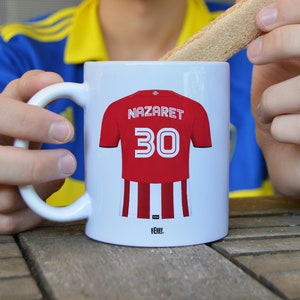 Taza del Athletic personalizada con nombre y número, diseños de tazas de futbol para fans del Athletic, taza de cerámica tu equipo favorito