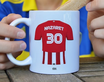 Taza del Athletic personalizada con nombre y número, diseños de tazas de futbol para fans del Athletic, taza de cerámica tu equipo favorito