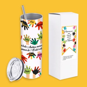 Original regalo personalizado para profesor, profesora, maestra, maestro, con nombres de los alumnos, vaso botella termico muy bonito