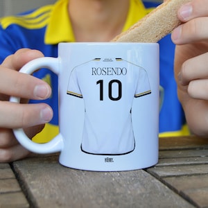 Taza del Madrid personalizada con nombre y número,  tazas de futbol para fanáticos del Madrid, regalo para hombre  taza de cerámica