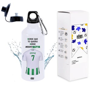Botella de agua del Betis personalizada con equipo de futbol y nombre, botellas para niños personalizadas con nombre, cantimplora de agua