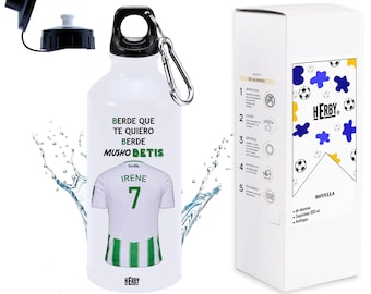 Botella de agua del Betis personalizada con equipo de futbol y nombre, botellas para niños personalizadas con nombre, cantimplora de agua