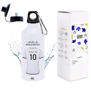 Botella del Madrid personalizada con equipo de futbol y tu nombre, regalos del Madrid personalizados con nombre,botella de agua para niños