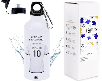 Botella del Madrid personalizada con equipo de futbol y tu nombre, regalos del Madrid personalizados con nombre,botella de agua para niños
