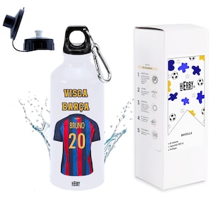 Botella de agua del Barça personalizada con equipo de futbol y nombre, botellas para niños personalizadas con nombre, cantimplora de agua