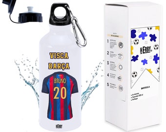 Botella de agua del Barça personalizada con equipo de futbol y nombre, botellas para niños personalizadas con nombre, cantimplora de agua