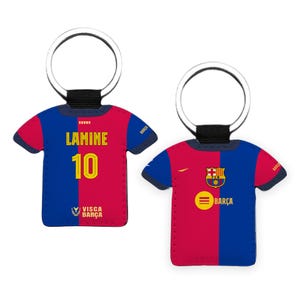 Llavero del Barça personalizado com nome e número com formato de camiseta de futebol, regalo ideal para fanáticos do Barcelona balompié