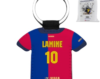 Llavero del Barça personaliserad med namn och nummer med forma de camiseta de futbol regalo ideal för fanáticos del Barcelona balompié