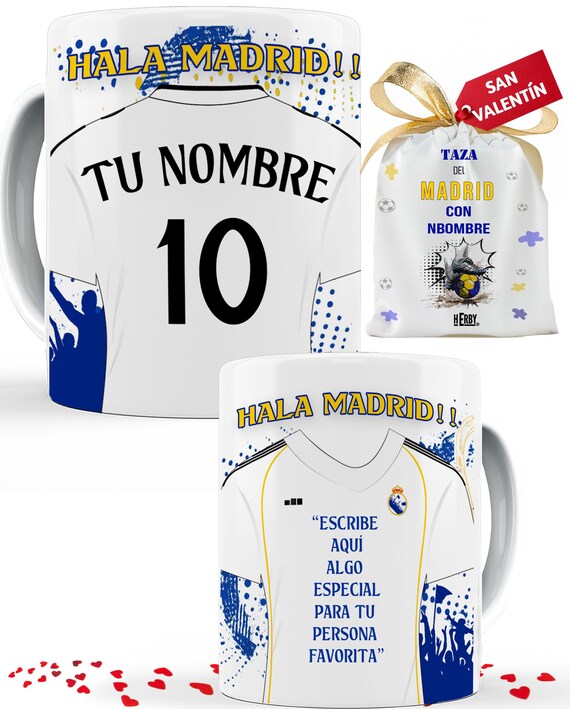 Taza del Madrid personalizada con nombre y número,  tazas de futbol para fanáticos del Madrid, regalo para hombre  taza de cerámica