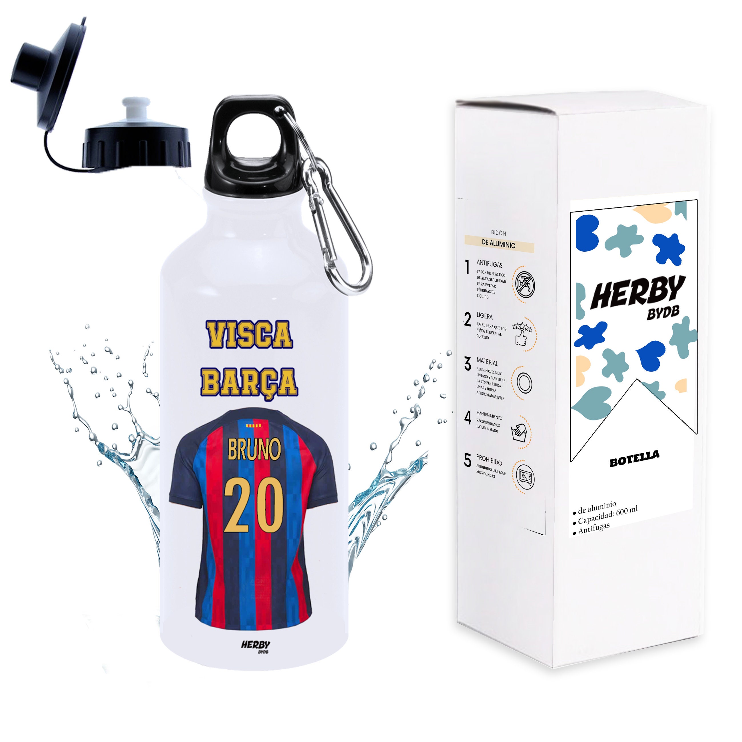 Botella De Agua Del Barça Personalizada Con Equipo De Futbol Y Nombre,  Botellas Para Niños Personalizadas Con Nombre, Cantimplora De Agua 