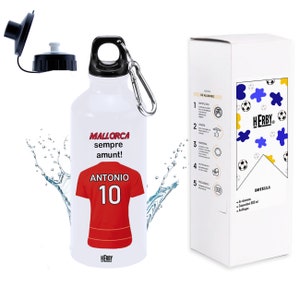 Botella del Mallorca personalizada con nombre bidón de agua para niños 600 ml