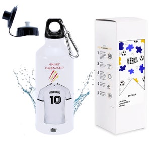 Botella de agua de Cádiz personalizada con nombre equipo de futbol y número bidón de aluminio para niños ideal llevar al colegio 600 ml
