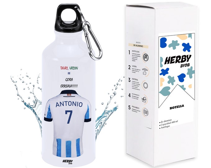 Real sociedad botella de agua para niños personalizada , regalos de real sociedad personalizados con nombre, botella de agua para niños