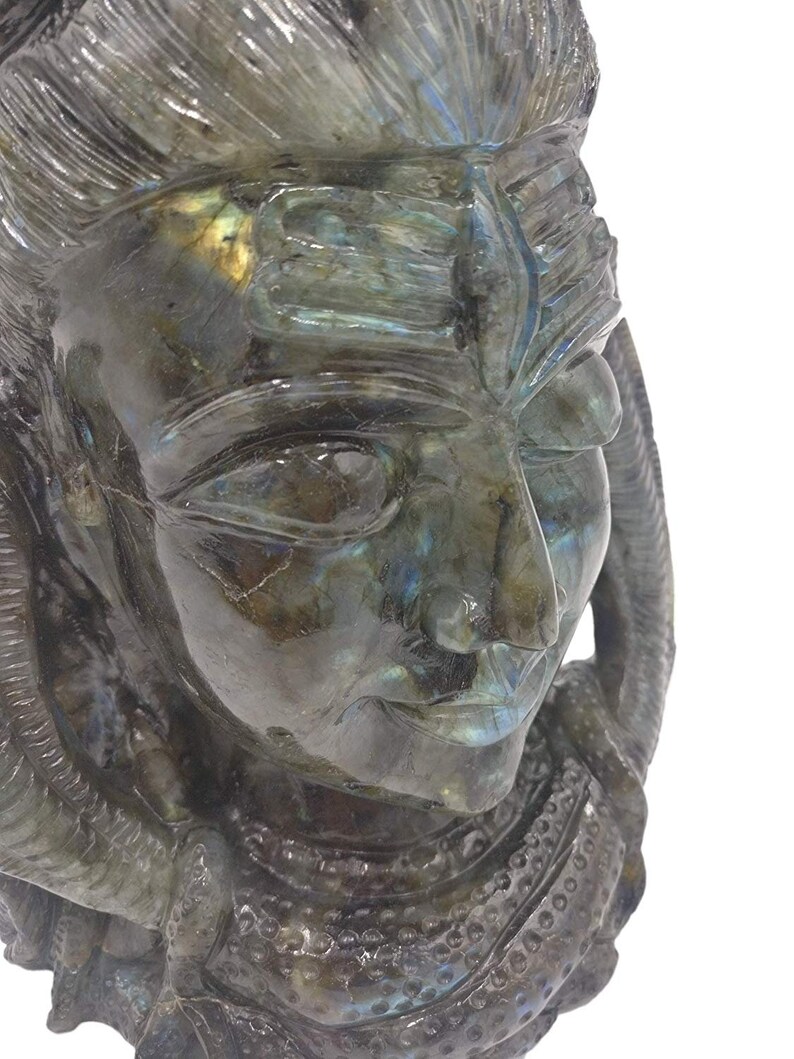 PadharosArt Labradorite Stone Carving of Lord Shiva Head with image 5