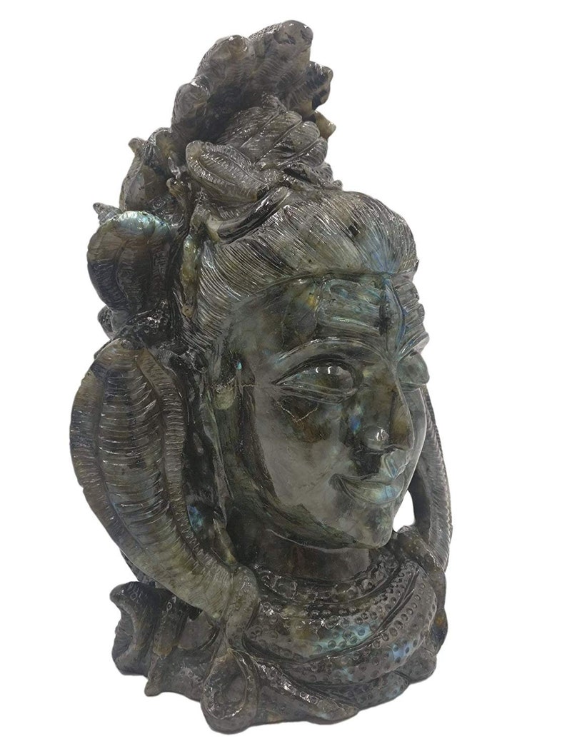 PadharosArt Labradorite Stone Carving of Lord Shiva Head with image 3
