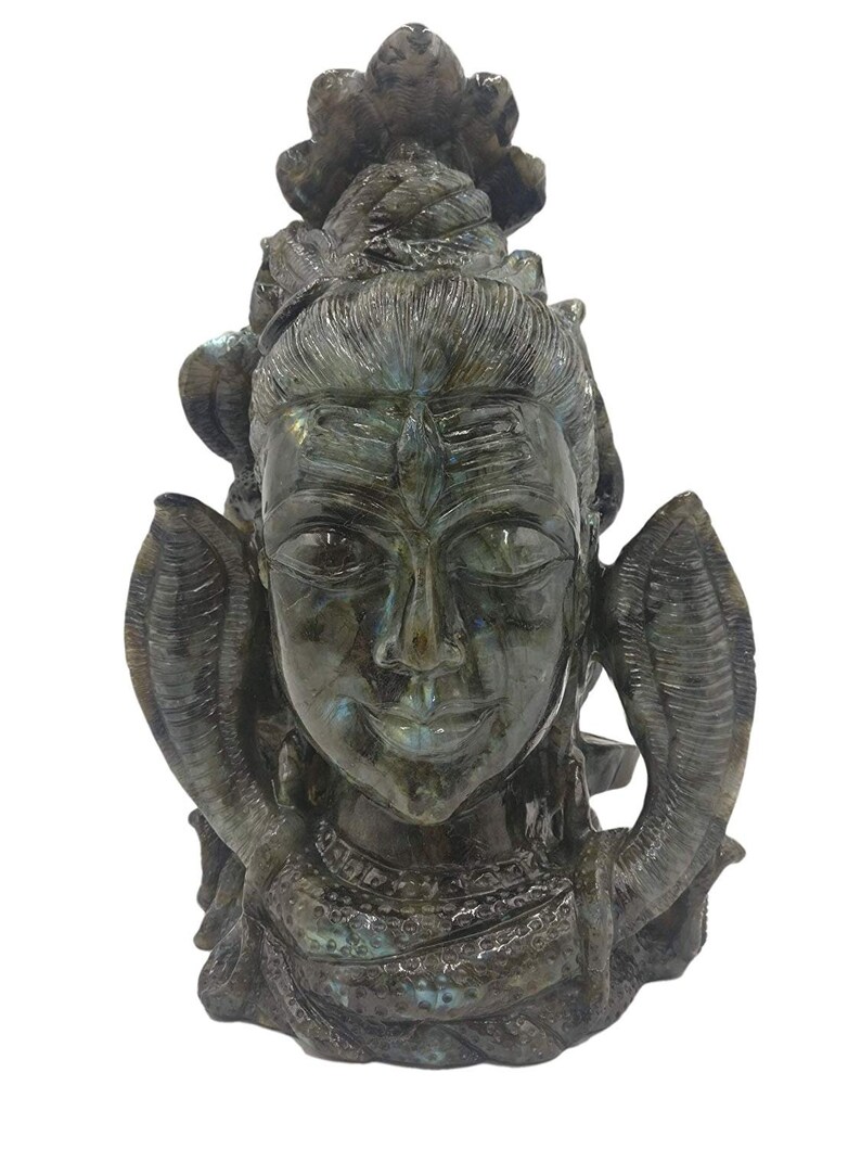 PadharosArt Labradorite Stone Carving of Lord Shiva Head with image 0