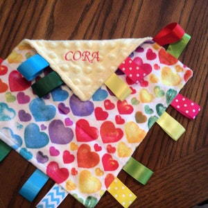 TAG Minky Sensory Lovey Blanket.  Personalization Available.