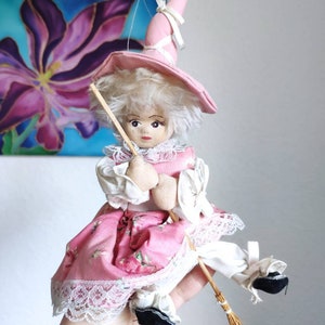 Vintage German Good luck kitchen Witch doll for hanging Fairy Witch Figurine Flying witches Halloween witch decor