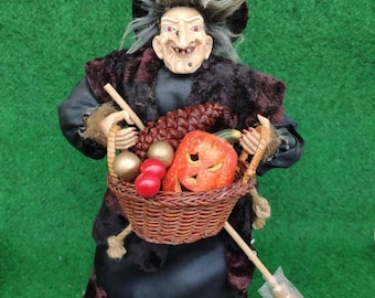 Vintage German Good luck Kitchen Witch doll with light and sound Fairy Witch Figurine  Halloween Home decoration with light