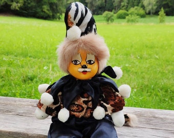 Vintage animal doll or clown with hand painted face, Halloween decoration