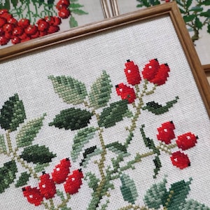 Lot of 4 Vintage framed hand embroidered wall hanging in floral art, Farm house style, Wooden frames