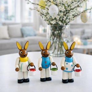 Set van 12 handgeschilderde houten paashazenornament uit Duitsland
