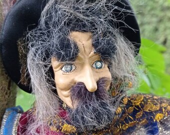 Vintage German Wizard, Magician, Witch doll for hanging, Halloween Figurine